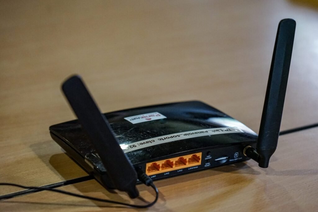 WiFi router with two antennas ready for home network setup