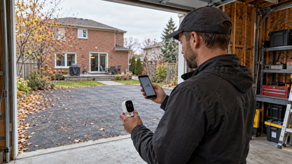 Testing reception near a proposed camera location.