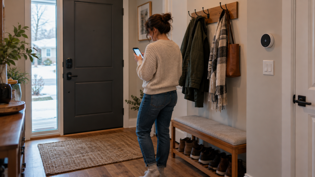 Smart-home devices near a household entrance.