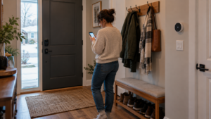 Smart-home devices near a household entrance.