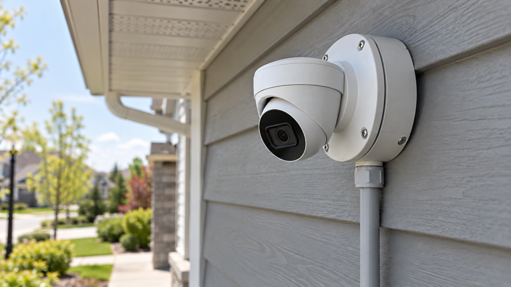 A home security camera directed toward an entrance.