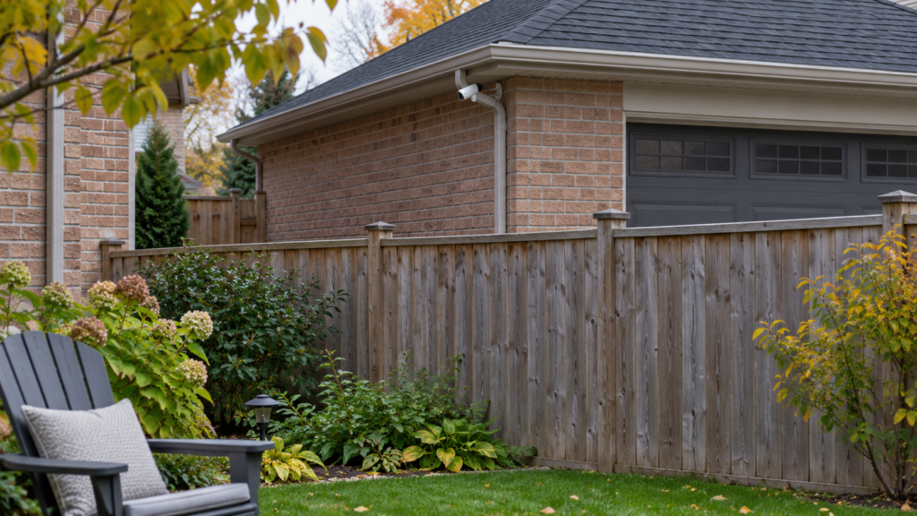 A porch camera facing its own driveway beside a neighbouring home.