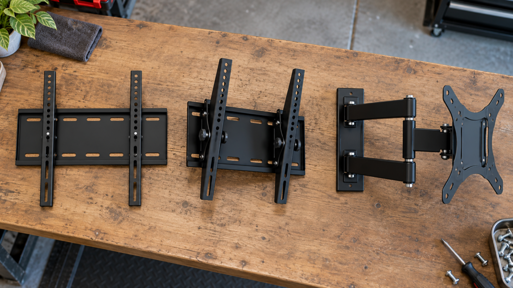 Three different types of TV wall-mount brackets.