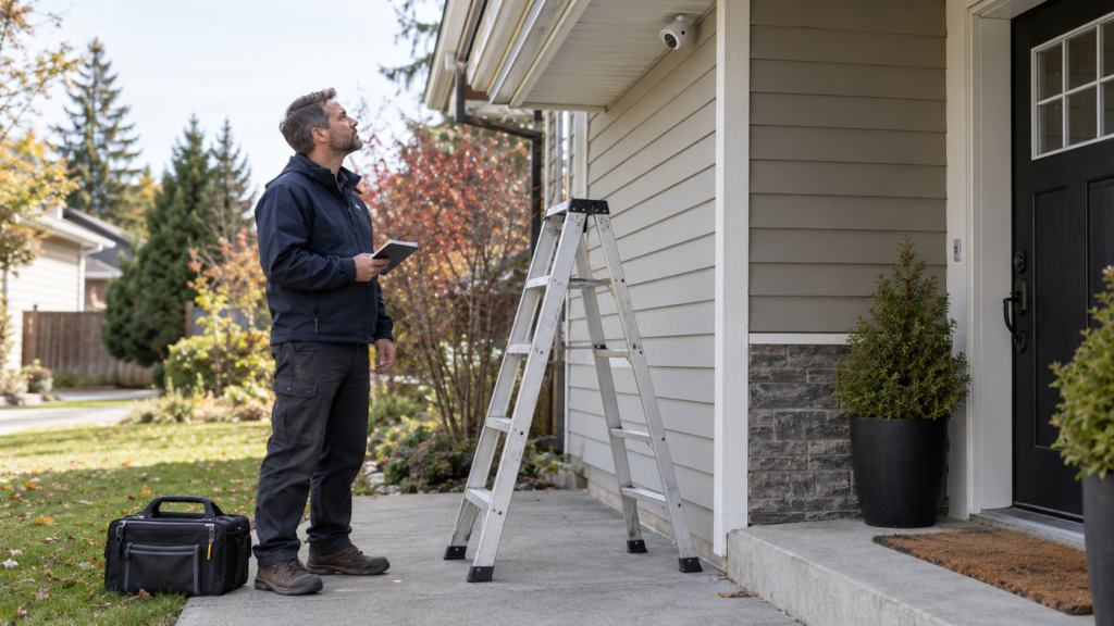 Assessing an exterior camera position before installation.