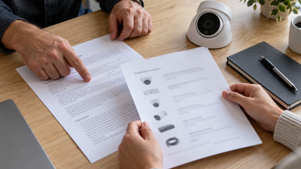 Comparing installation documents and proposed camera equipment.