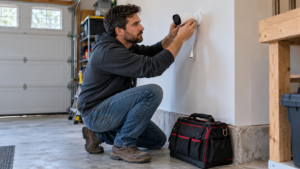 Positioning a security camera before connecting it.