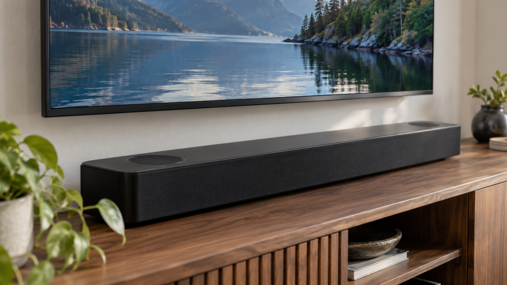 A soundbar with unobstructed speaker openings.